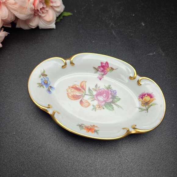 JLMenau Graf Von Henneberg Scalloped 4 Inch Floral Trinket Dish - Picture 1 of 6